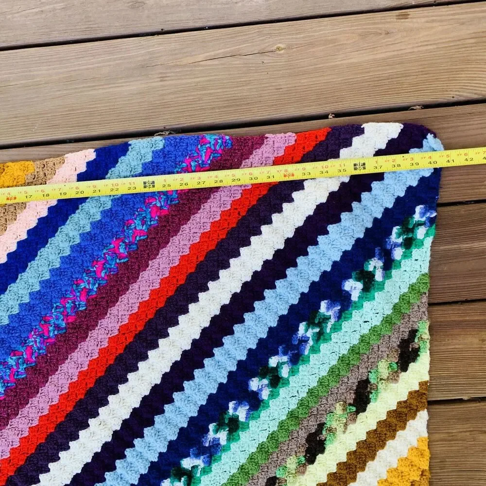 Vintage Crocheted Afghan Granny Lap Blanket Multi Colorful 30”x40”. EUC